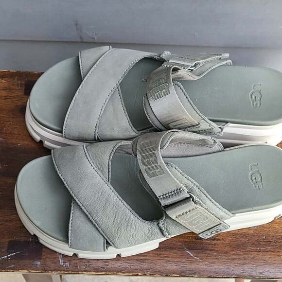 UGG Ashton Slide Gray Green Leather Logo Platform Sandals size 10 main image 12